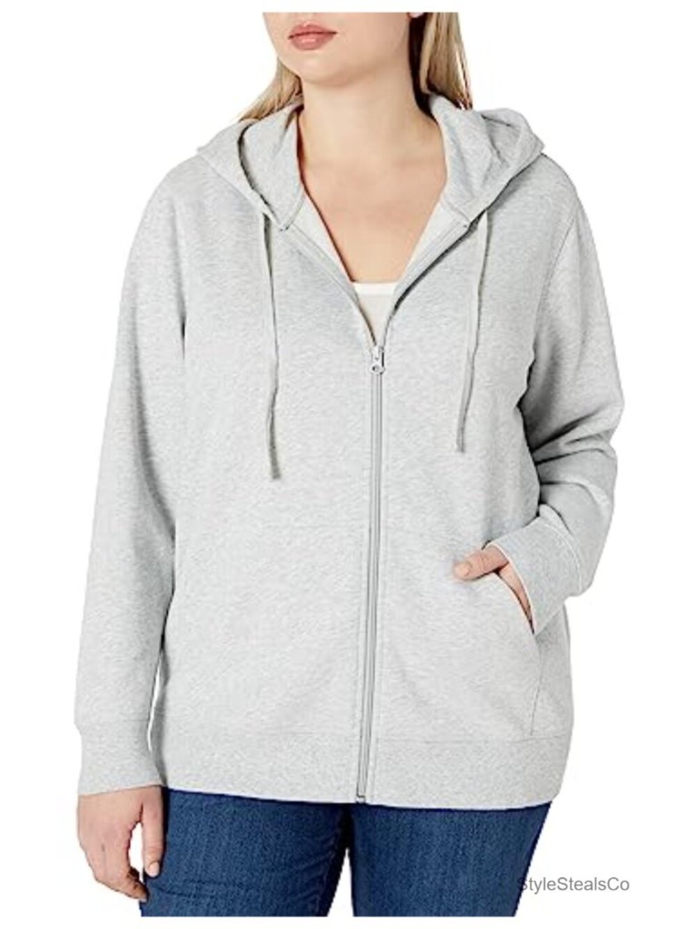Midweight Fleece Full-Zip Hoodie with Drawstring, Adjustable Hood, Kangaroo